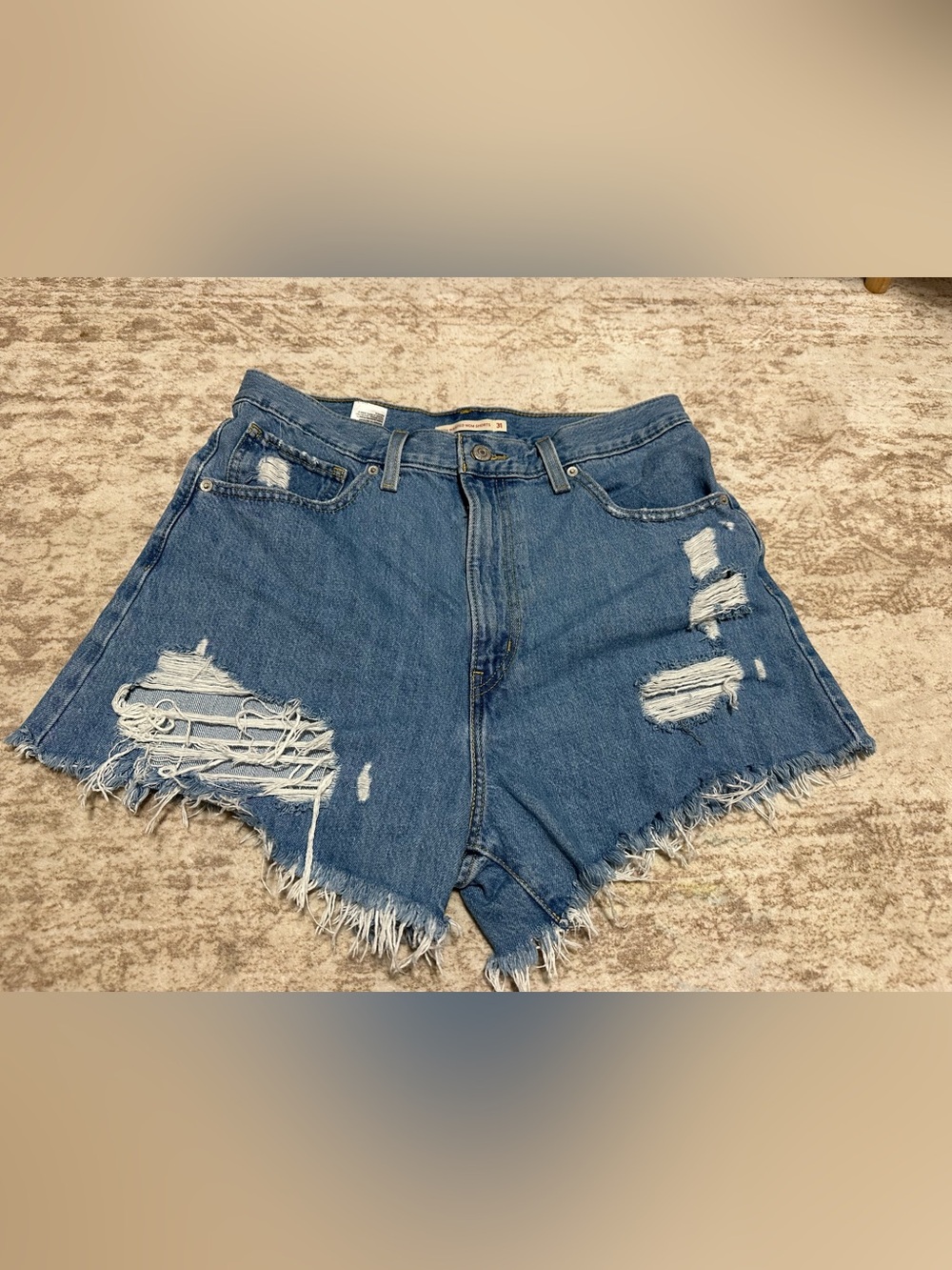 Levi's Blue Ripped High-Waist Denim Shorts